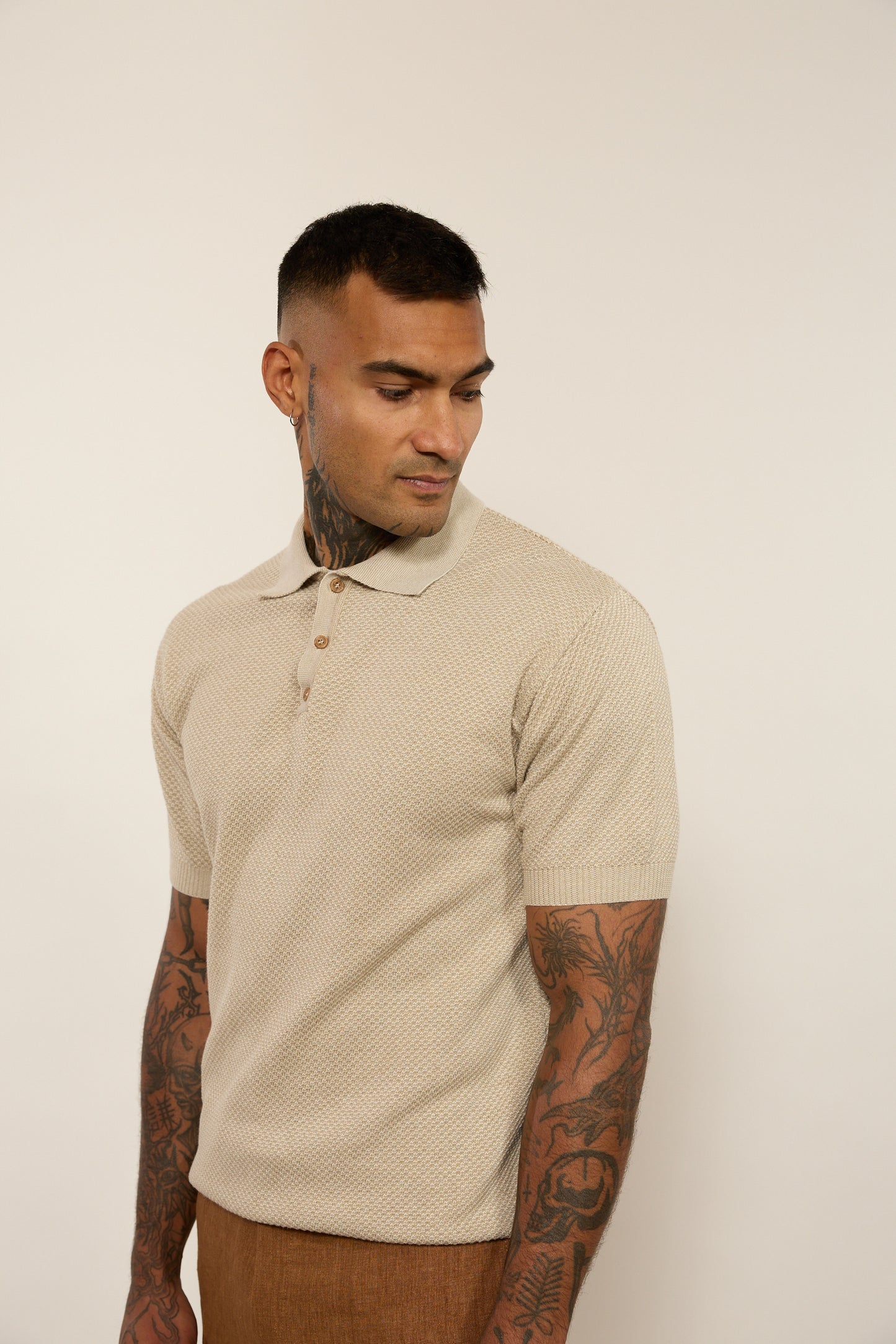 Knitted Beige Polo Shirt