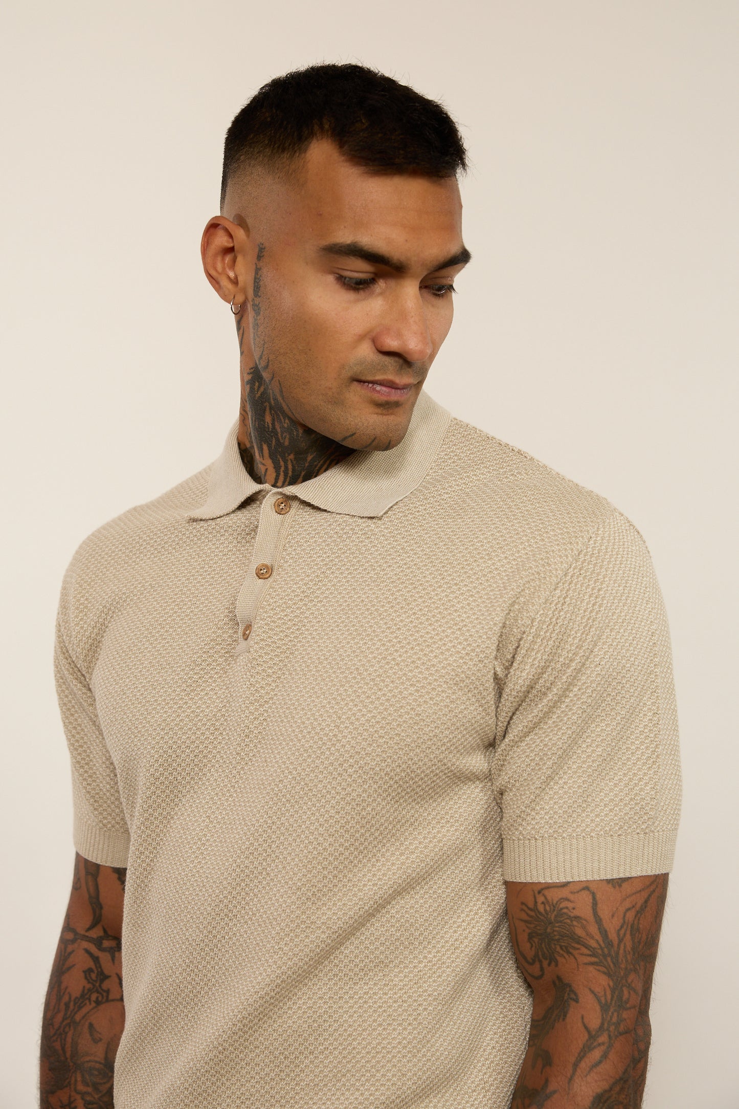 Knitted Beige Polo Shirt