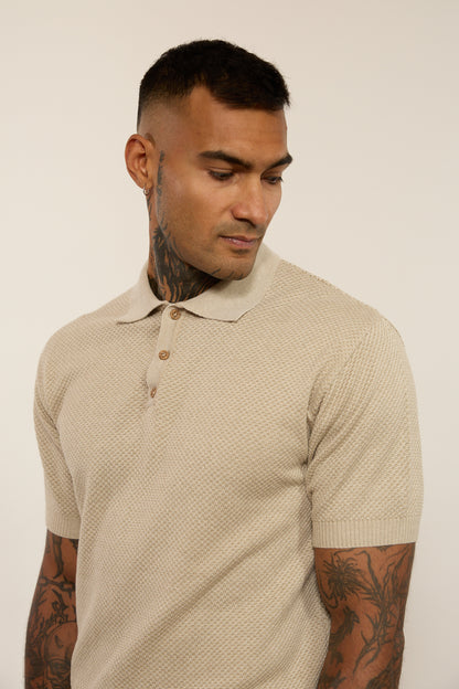 Knitted Beige Polo Shirt