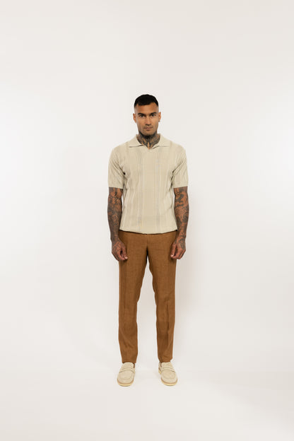 Beige Toned Knitted Polo Shirt
