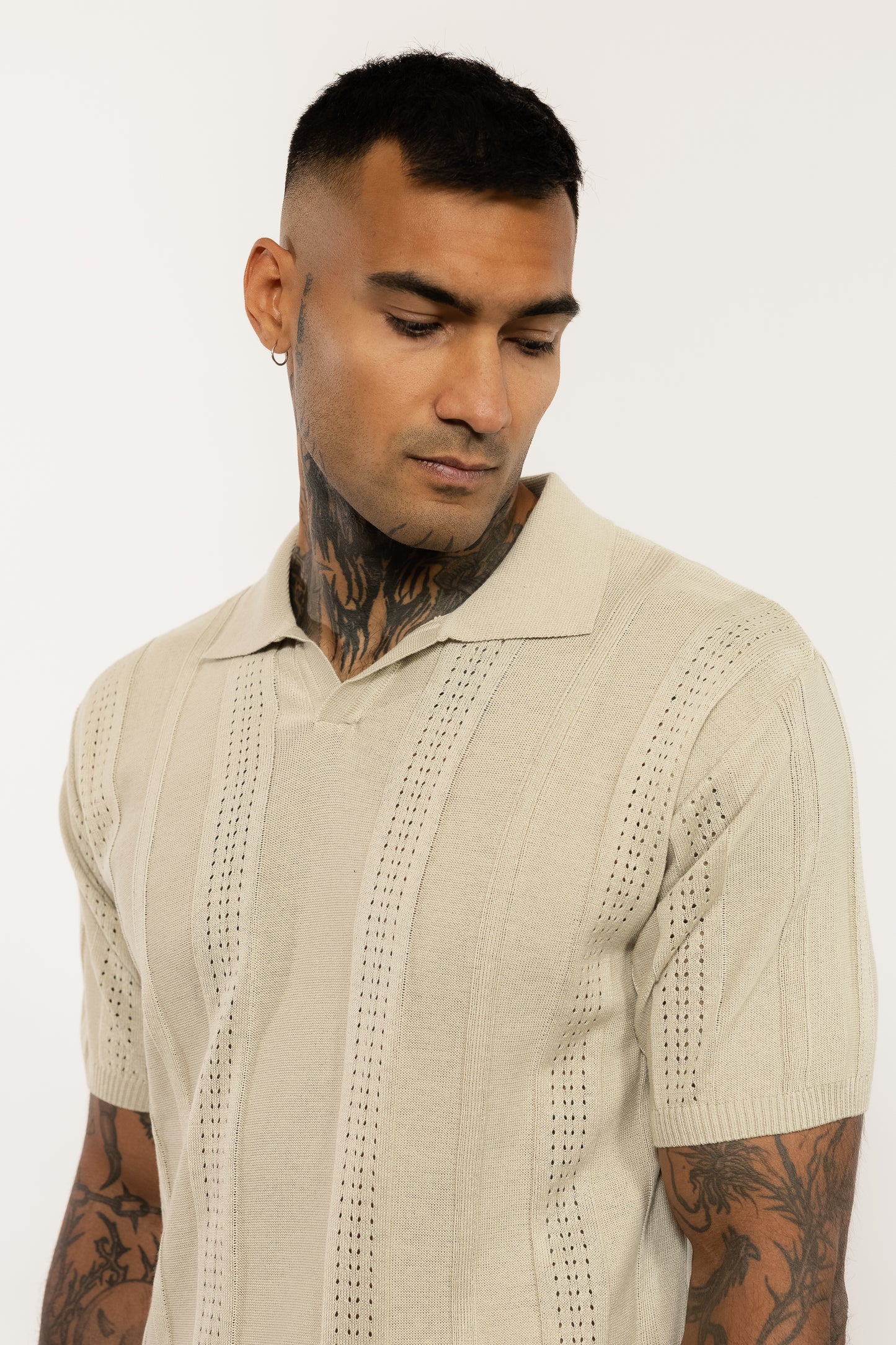 Beige Toned Knitted Polo Shirt