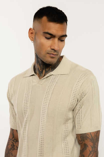 Beige Toned Knitted Polo Shirt