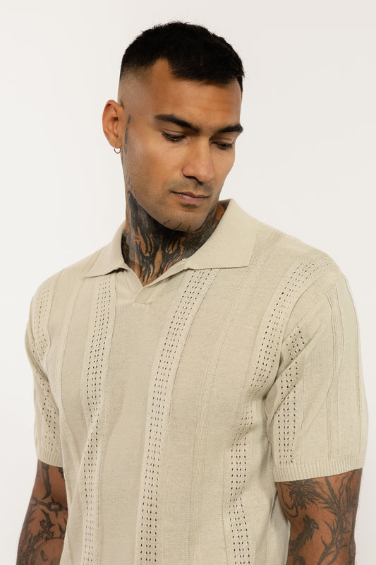 Beige Toned Knitted Polo Shirt