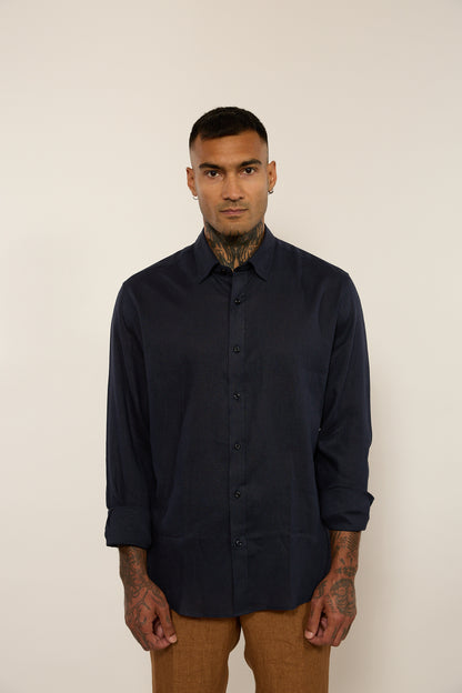 Linen Shirt in Navy Blue