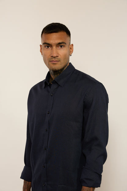 Linen Shirt in Navy Blue