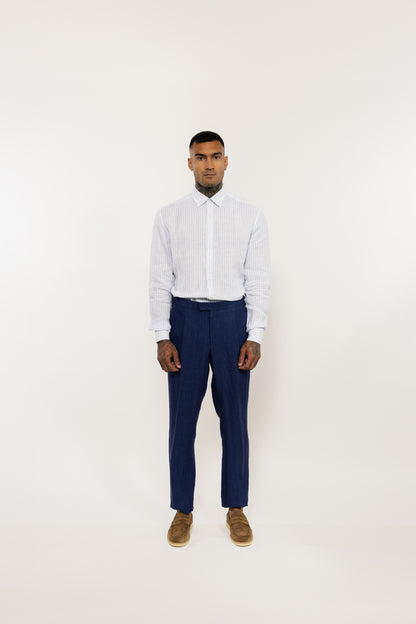 Light Blue Striped Italian Linen Shirt