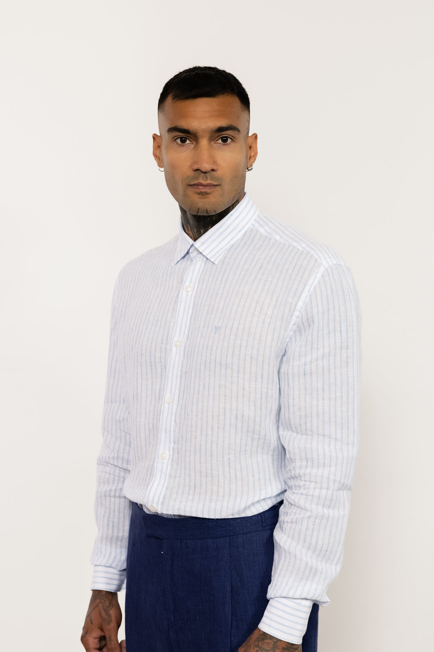 Light Blue Striped Italian Linen Shirt