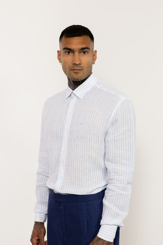 Light Blue Striped Italian Linen Shirt