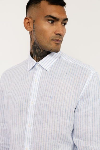 Light Blue Striped Italian Linen Shirt