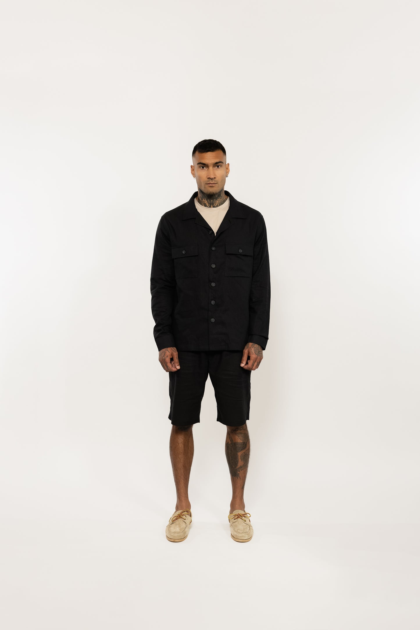 Black Relaxed Linen Shorts