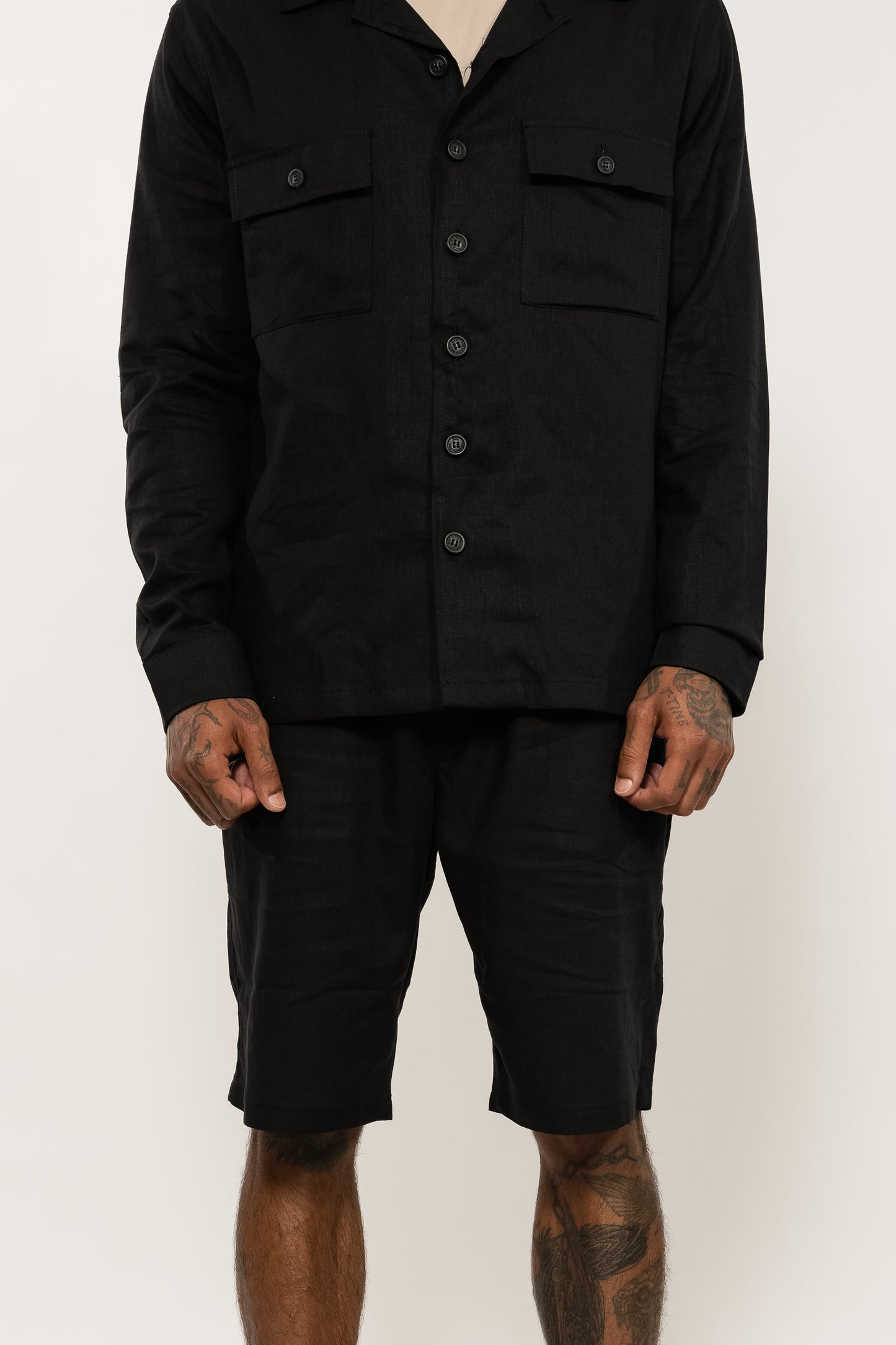 Black Relaxed Linen Shorts