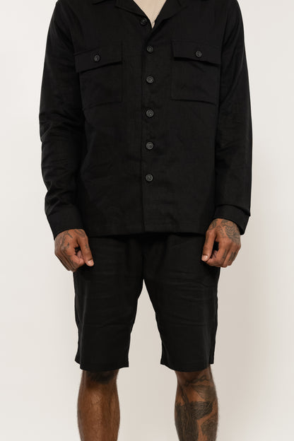 Black Relaxed Linen Shorts