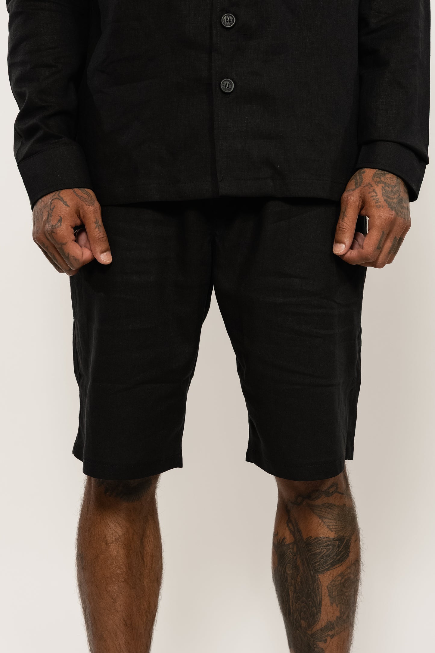 Black Relaxed Linen Shorts