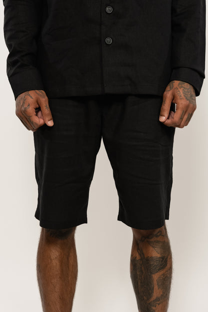 Black Relaxed Linen Shorts