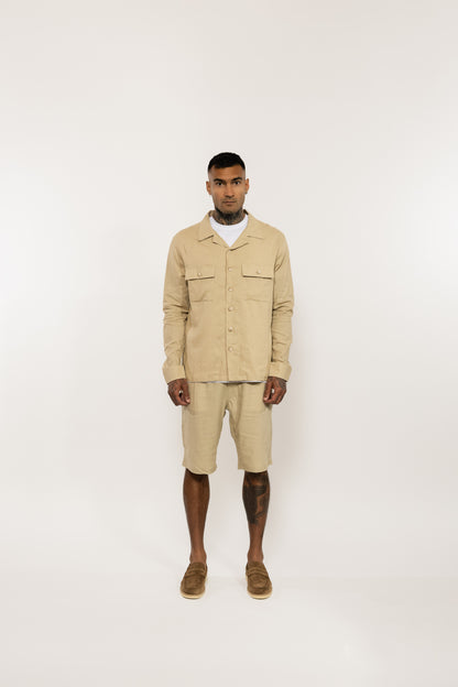 Beige Relaxed Linen Blend Shorts