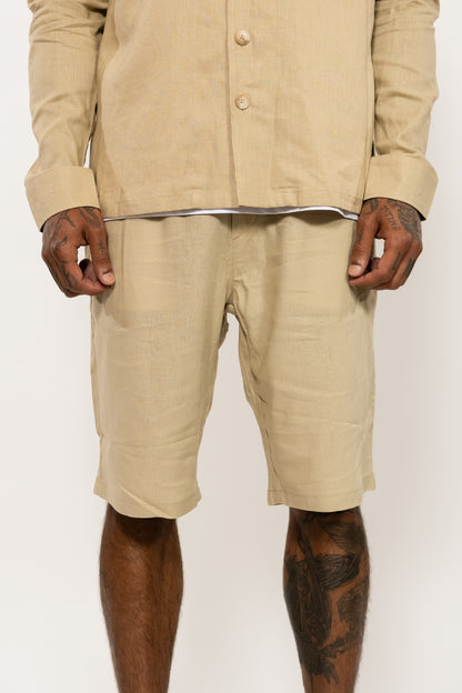 Beige Relaxed Linen Blend Shorts