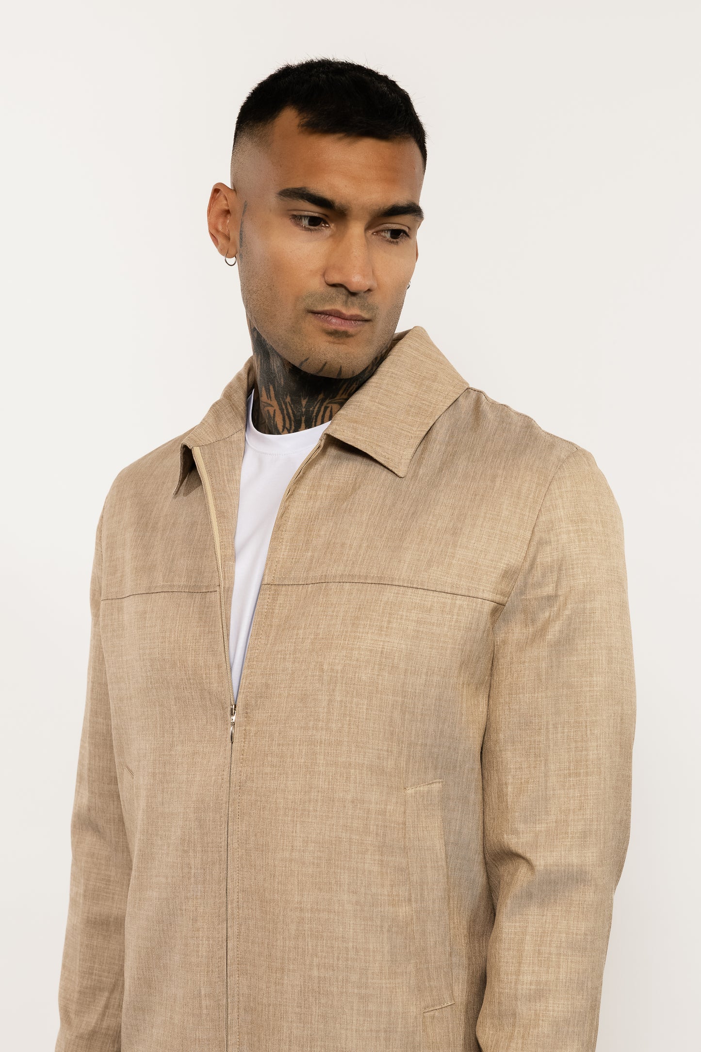 Beige Linen Blend Overshirt