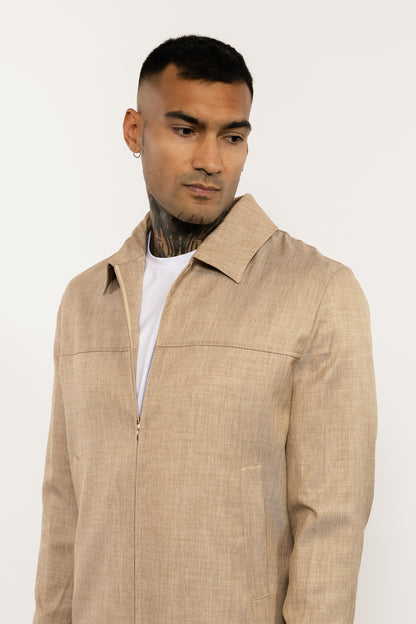 Beige Linen Blend Overshirt