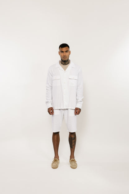 White Linen Blend Overshirt