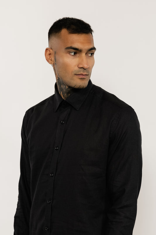 Black Italian Linen Shirt