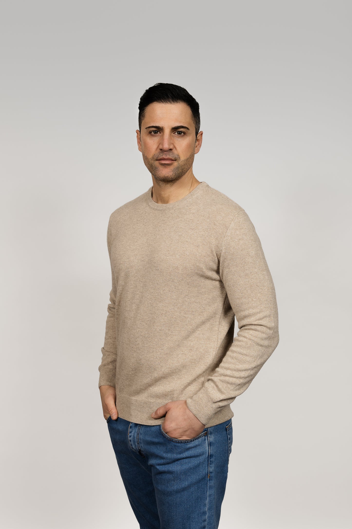 Beige Crew Neck Jumper