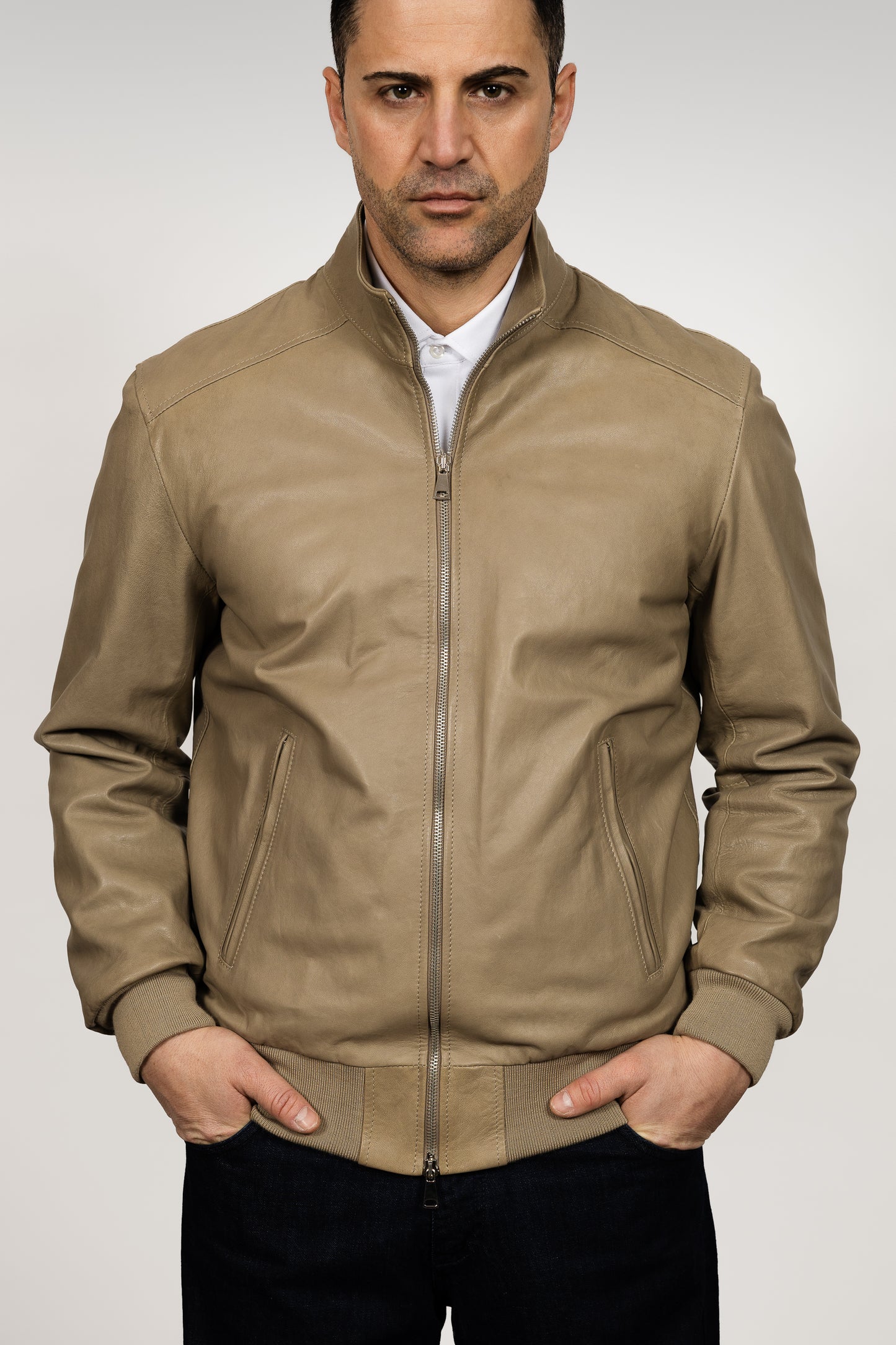 Beige Leather Jacket