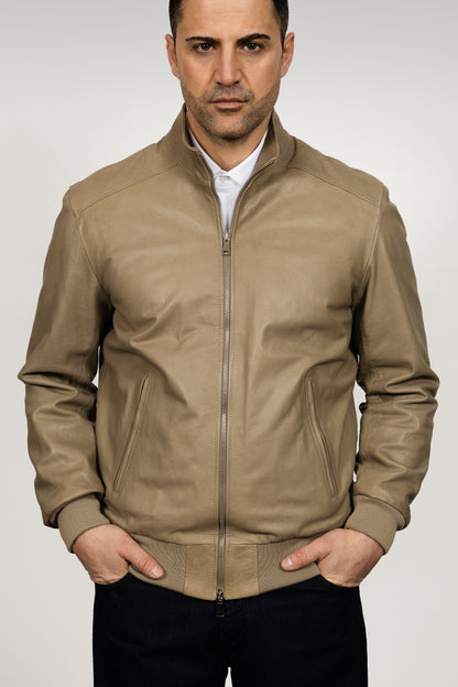 Beige Leather Jacket