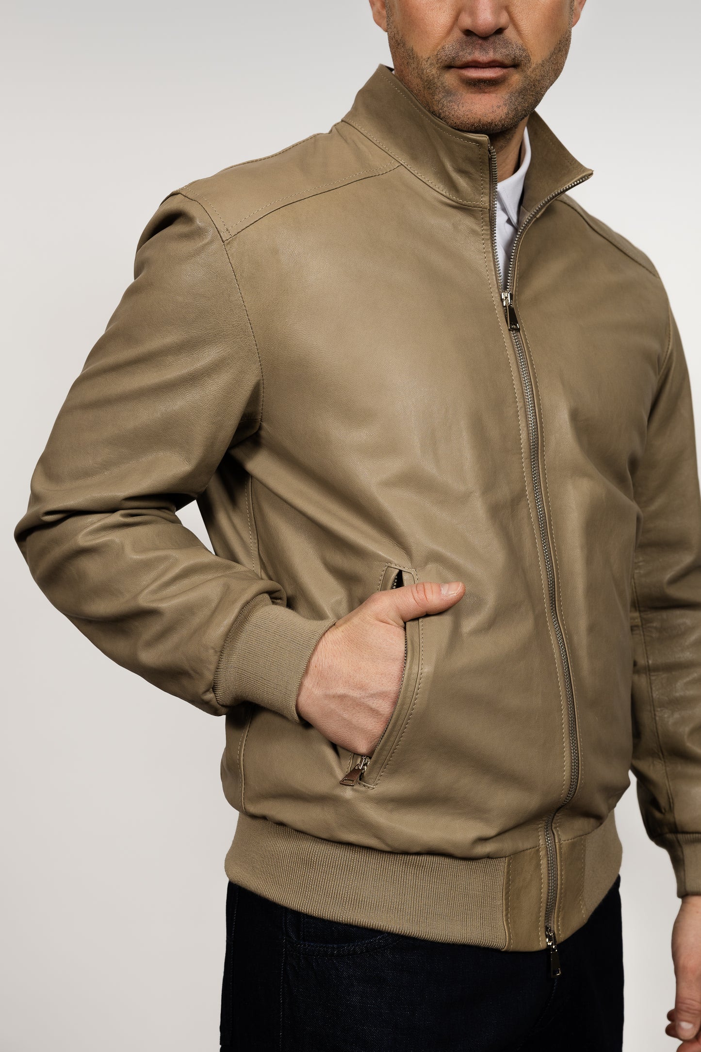 Beige Leather Jacket