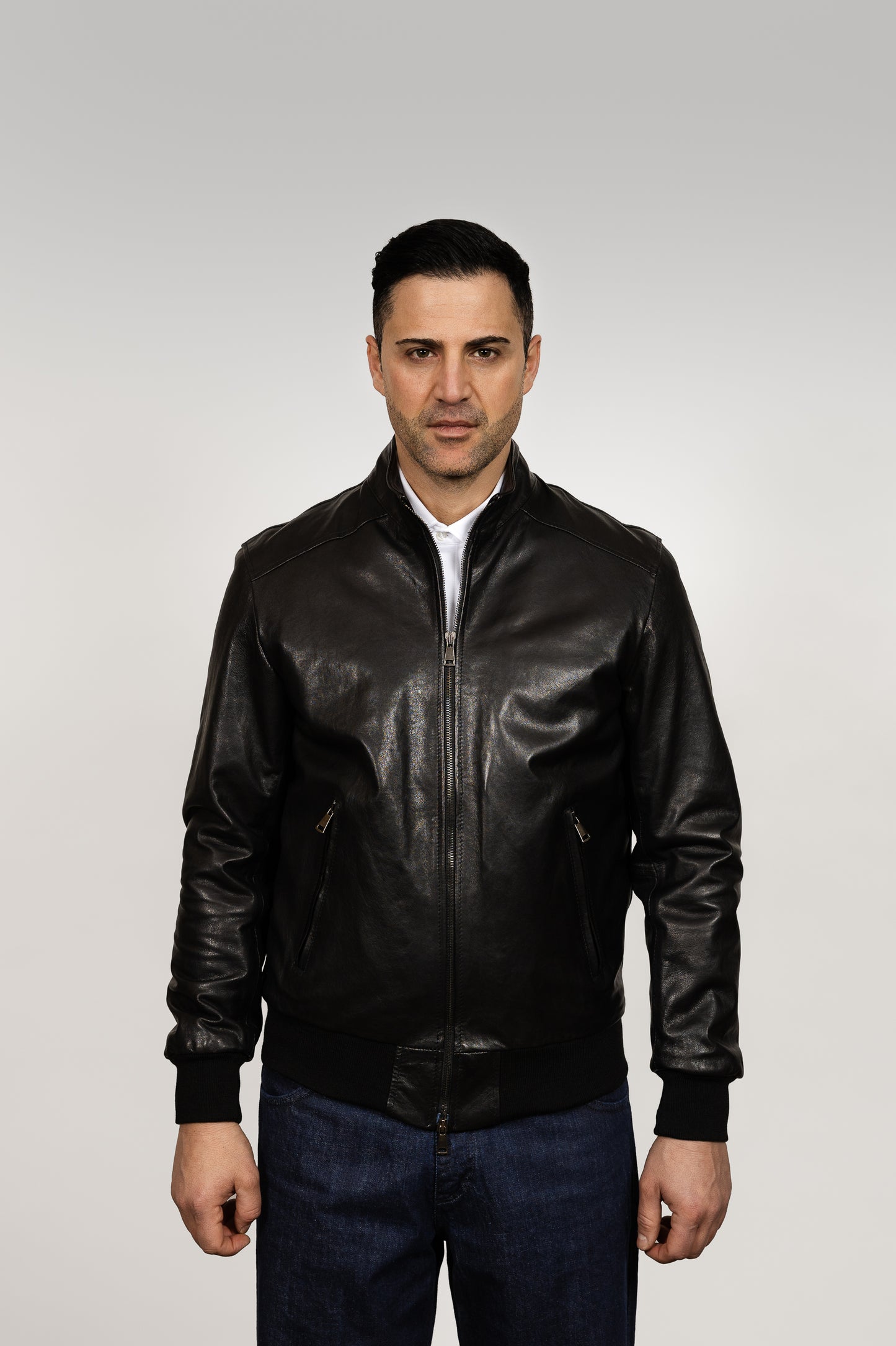 Black Leather Bomber Jacket