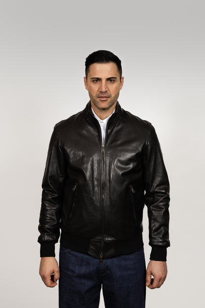 Black Leather Bomber Jacket