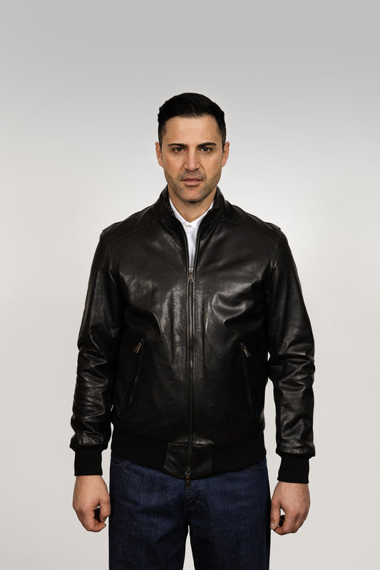 Black Leather Bomber Jacket