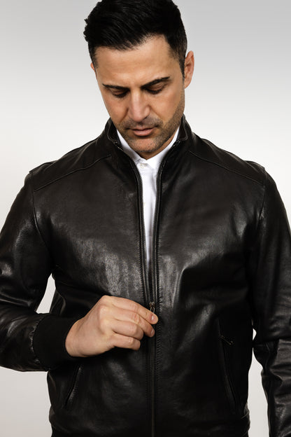 Black Leather Bomber Jacket