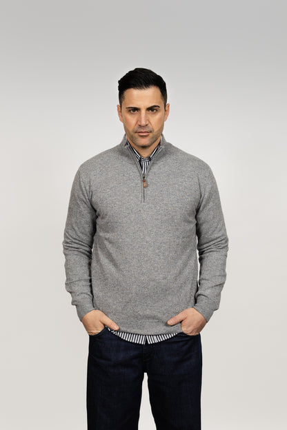 Grey Wool Half-Zip Sweater