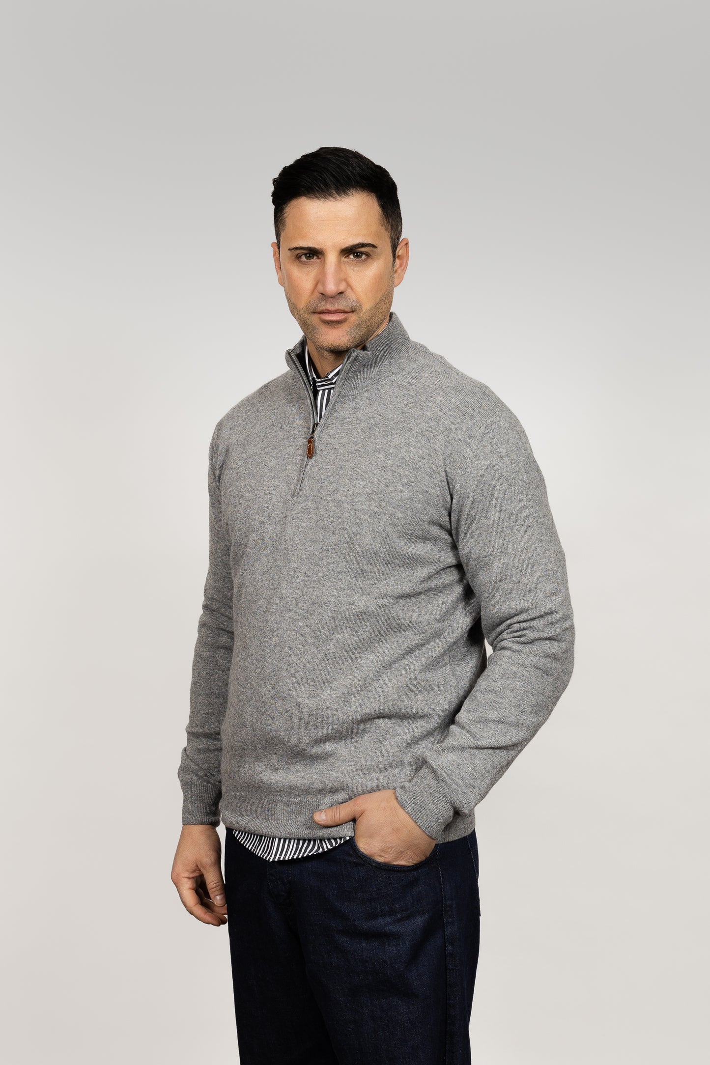 Grey Wool Half-Zip Sweater