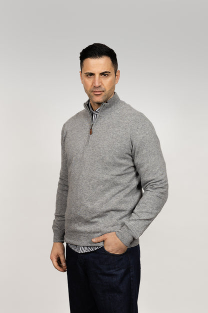 Grey Wool Half-Zip Sweater