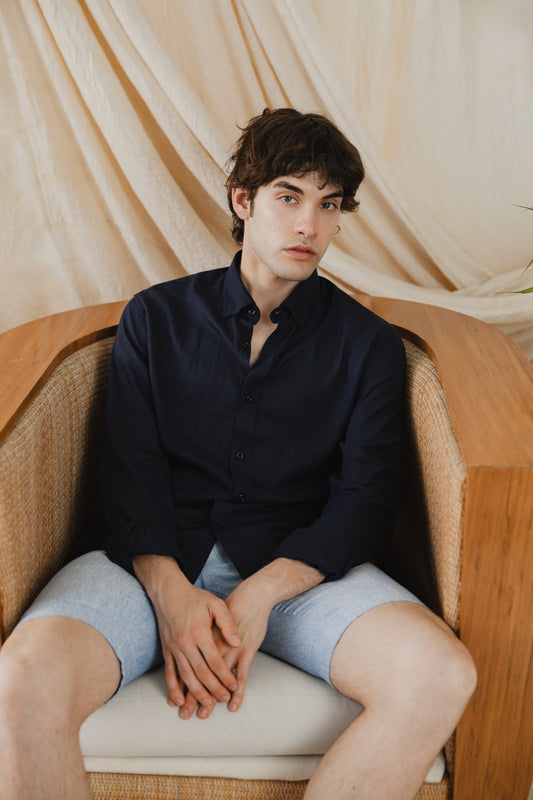 Navy Blue Linen Shirt
