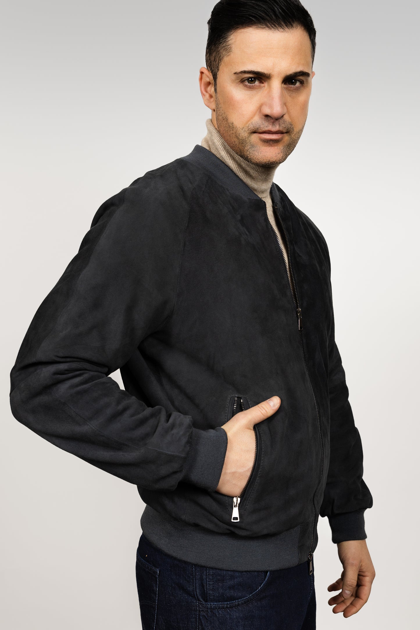 Black Suede Bomber Jacket