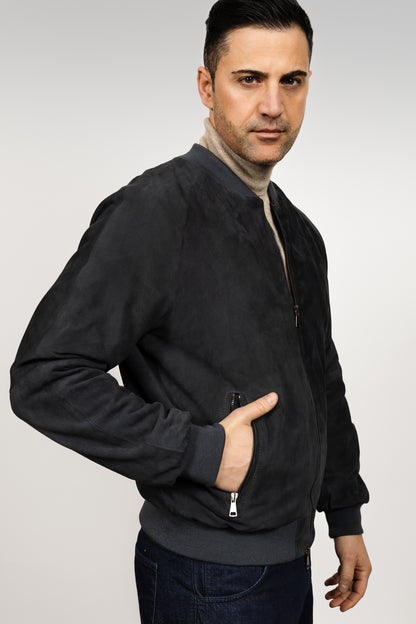 Black Suede Bomber Jacket