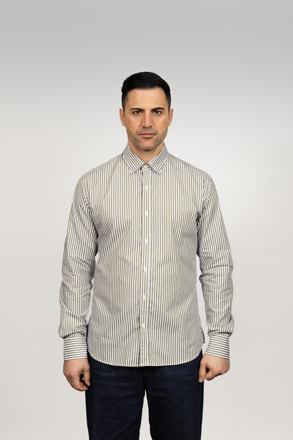 White & Olive Striped Shirt