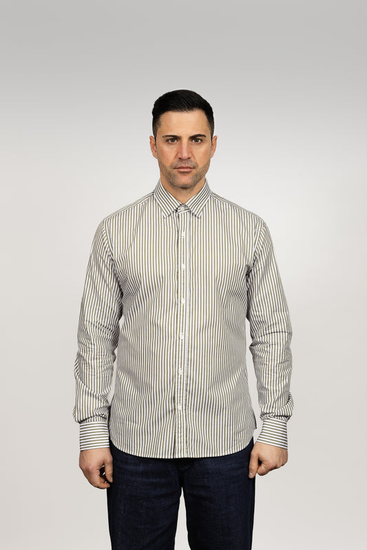 White & Olive Striped Shirt