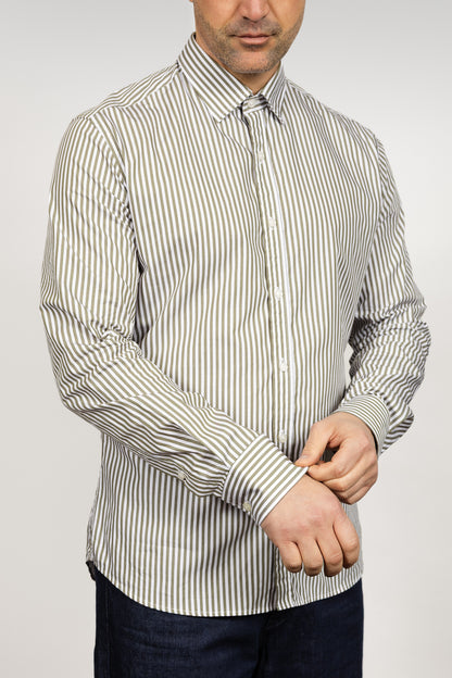 White & Olive Striped Shirt