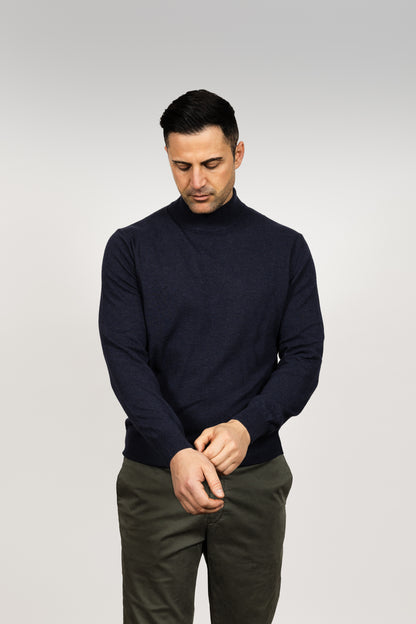 Navy Wool Turtleneck Sweater
