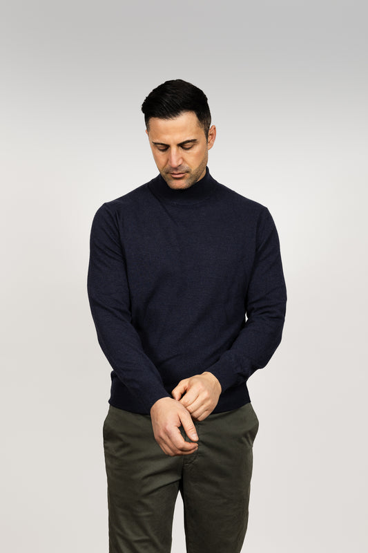 Navy Wool Turtleneck Sweater