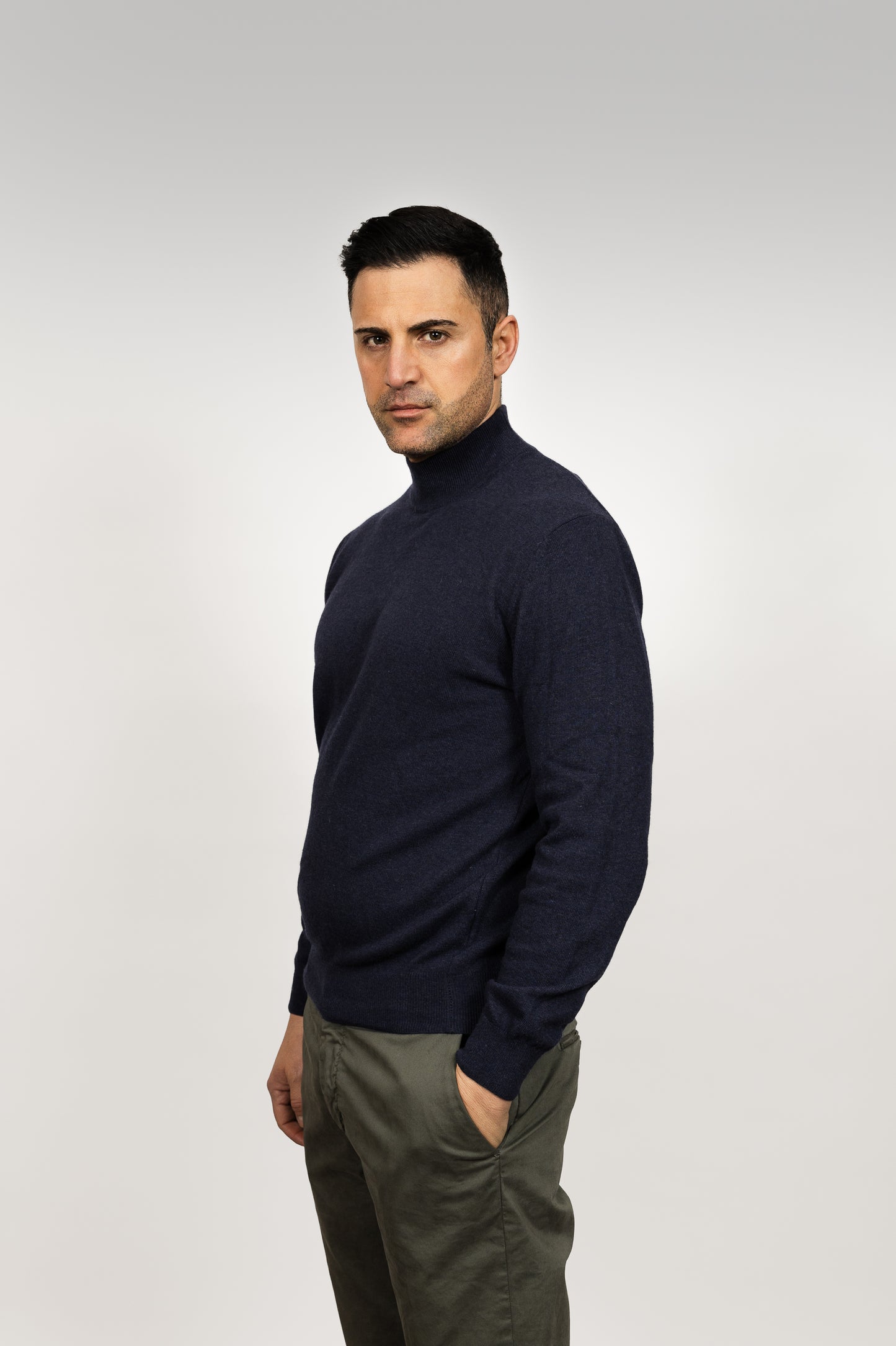 Navy Wool Turtleneck Sweater