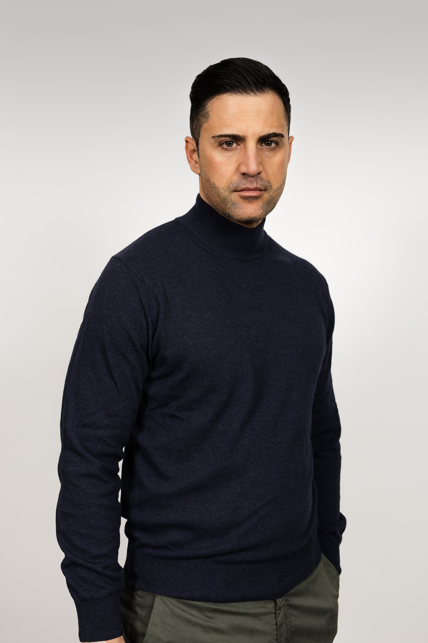 Navy Wool Turtleneck Sweater