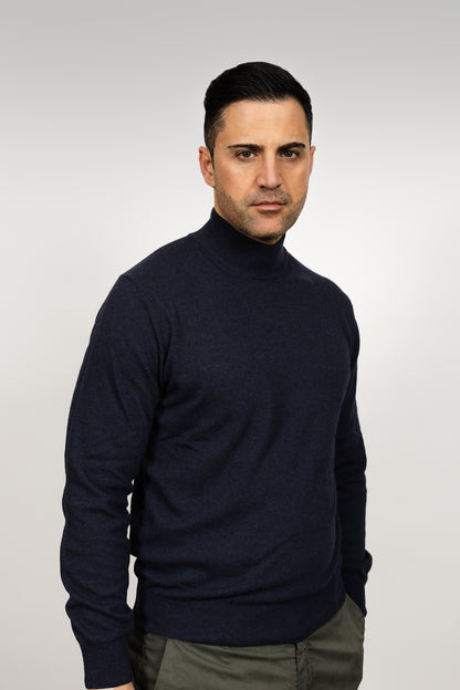 Navy Wool Turtleneck Sweater