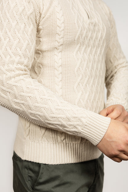 Cream Cable Knit Zip-Neck Sweater