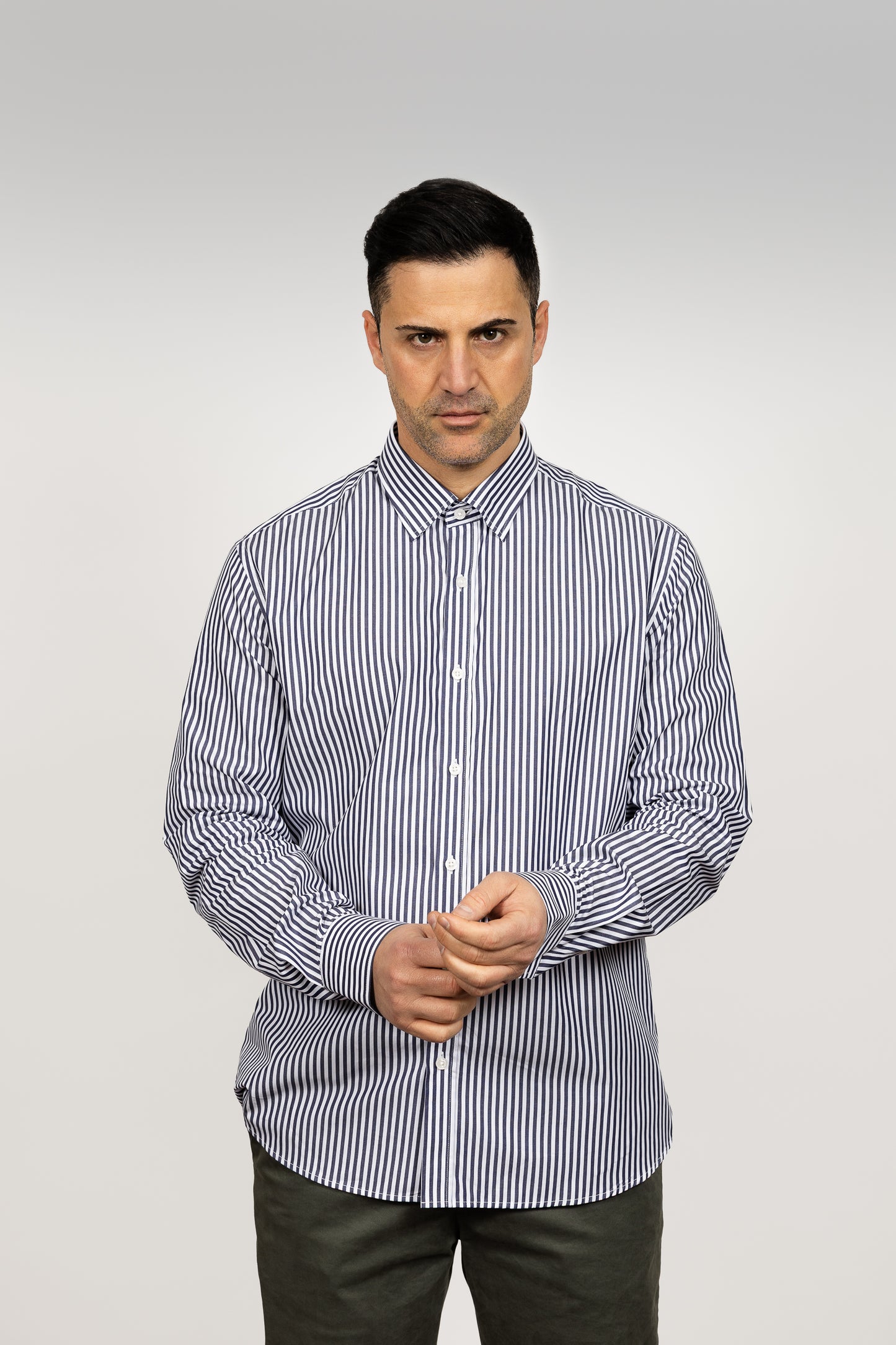 White & Navy Striped Shirt