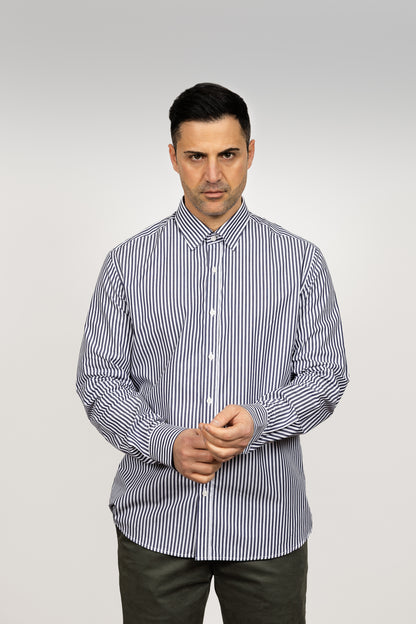 White & Navy Striped Shirt