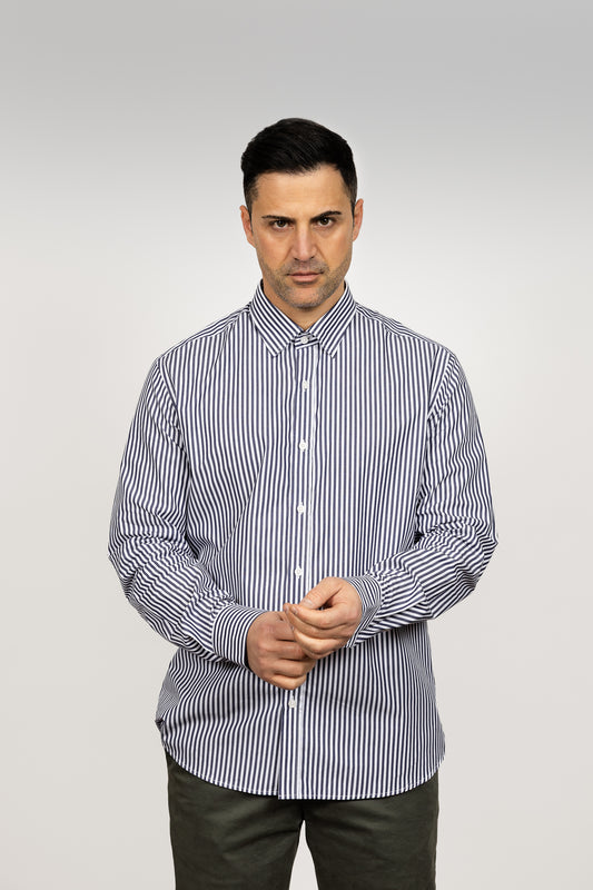 White & Navy Striped Shirt